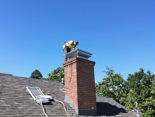 New Albany Chimney Sweep technician measuring a chimney cap in New Albany, OH