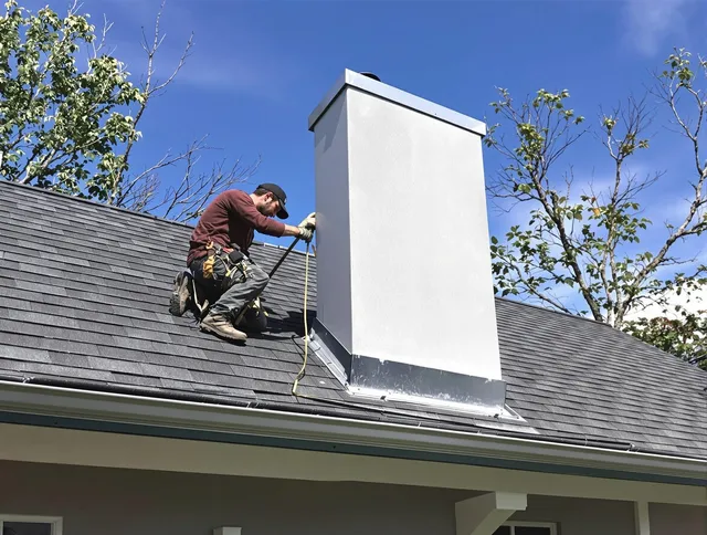 New Albany Chimney Sweep team member finishing chimney construction in New Albany, OH