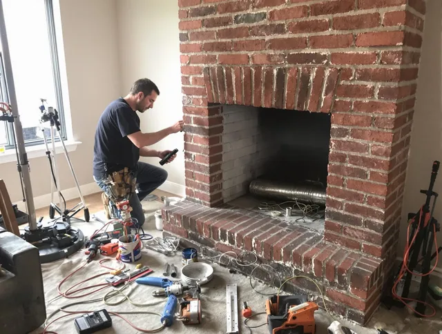 New Albany Chimney Sweep specialist finalizing chimney liner service in New Albany, OH