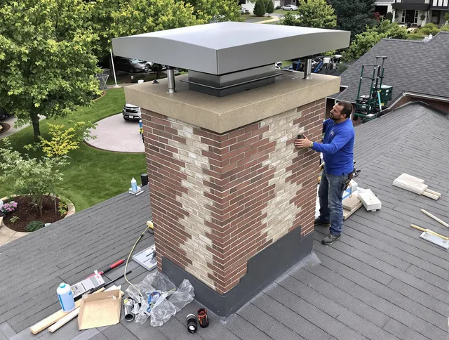 New Albany Chimney Sweep team working on a custom chimney remodel in New Albany, OH