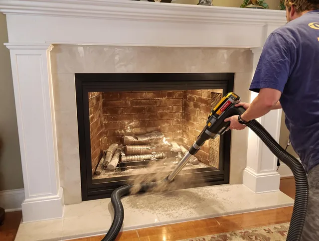 Fireplace cleaning performed by New Albany Chimney Sweep in New Albany, OH